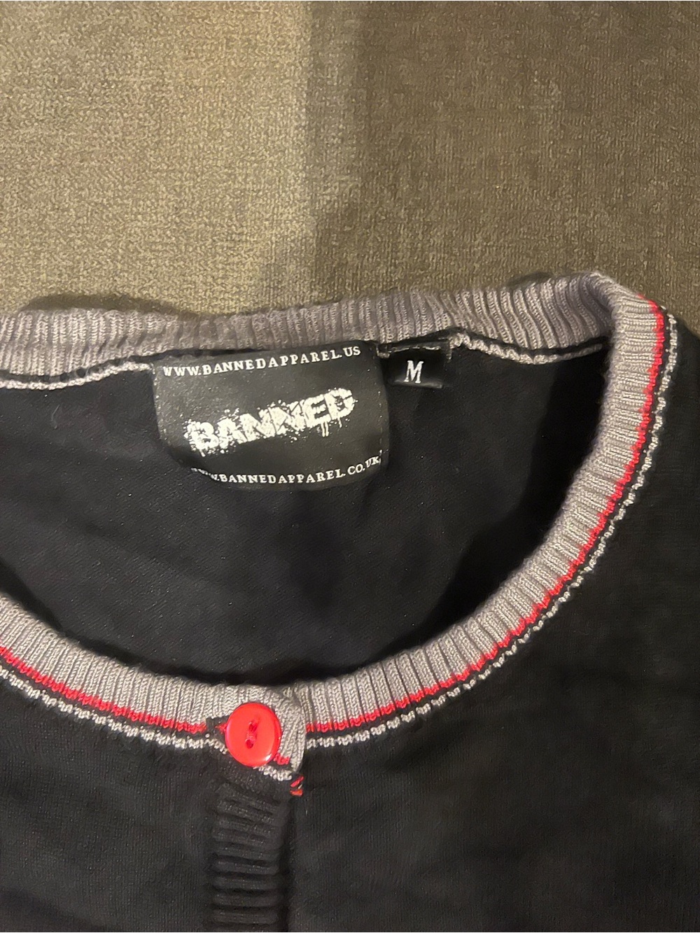 Banned Apparel Women's Black Cardigan with Gray Rib Trim and Red Accents